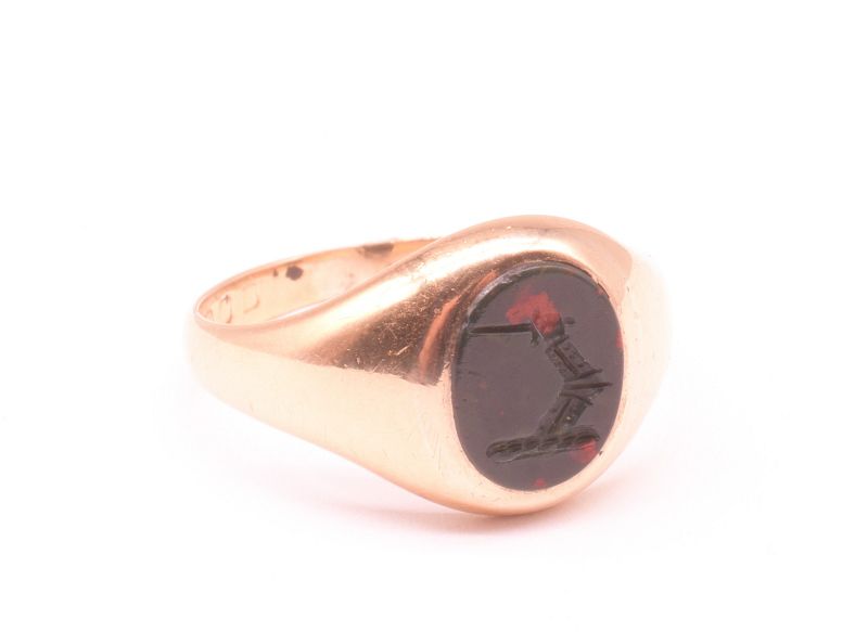 C1890 Bloodstone Signet Ring with Dexter Arm Embowed in Armor