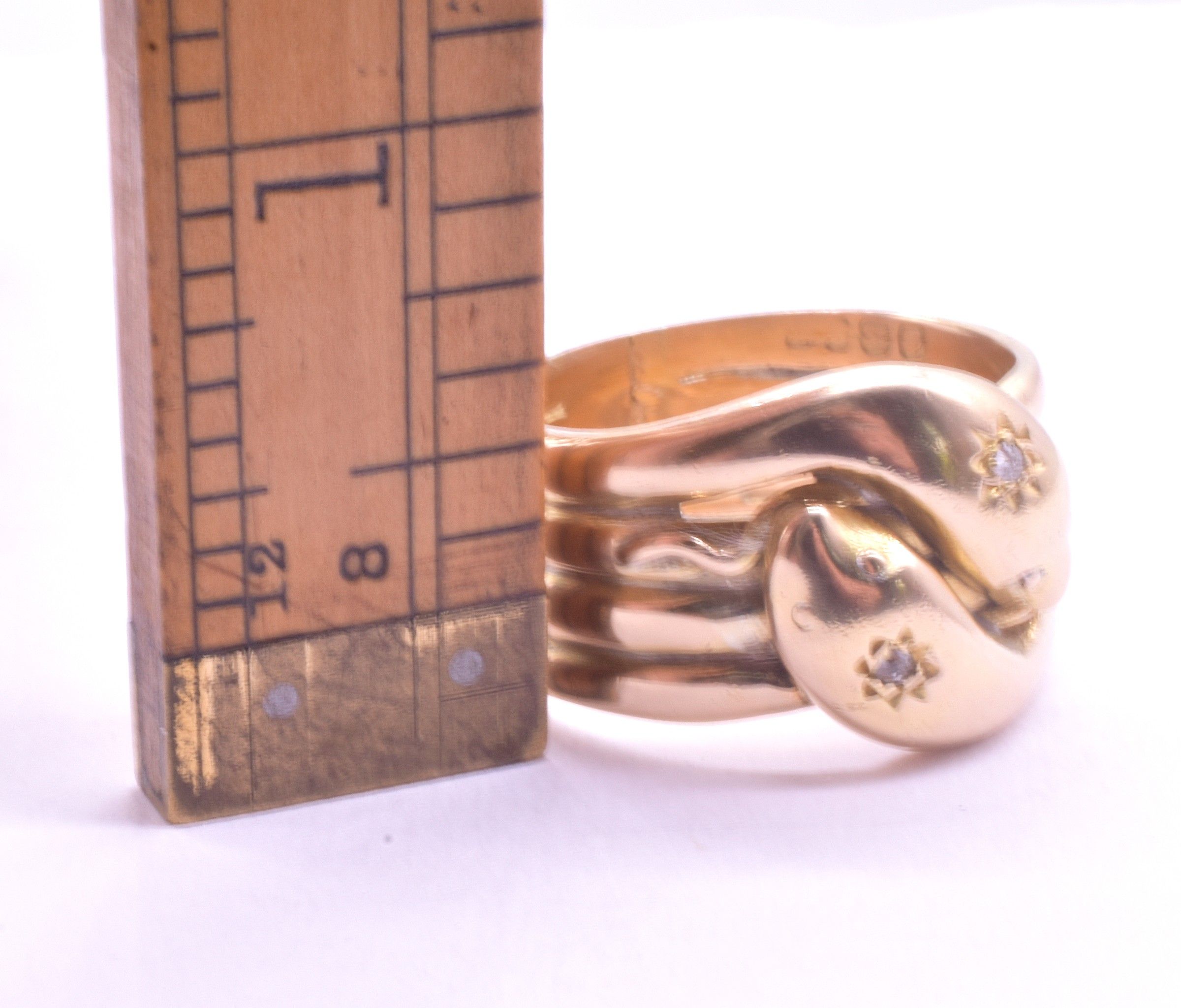 C.1880 18k Four Coiled Double Headed Snake Ring studded with Star Dia