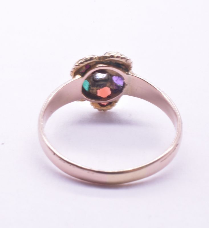 C.1860 15K Regard Flower Ring w Ruby emerald garnet amethyst ruby diam