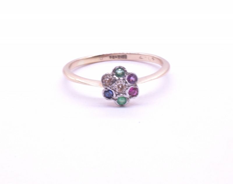 C1910 18K Flower Cluster Ring with Dearest Gemstones