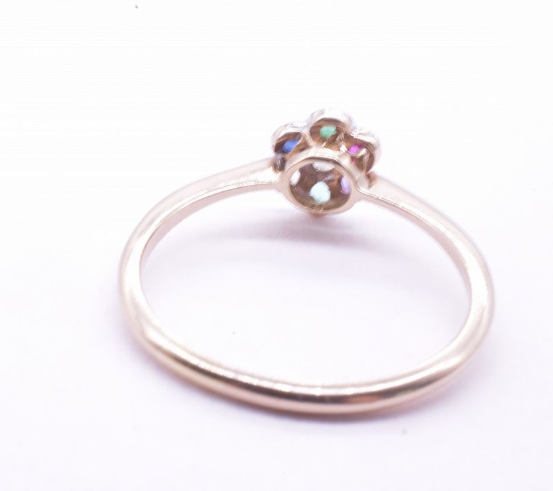 C1910 18K Flower Cluster Ring with Dearest Gemstones