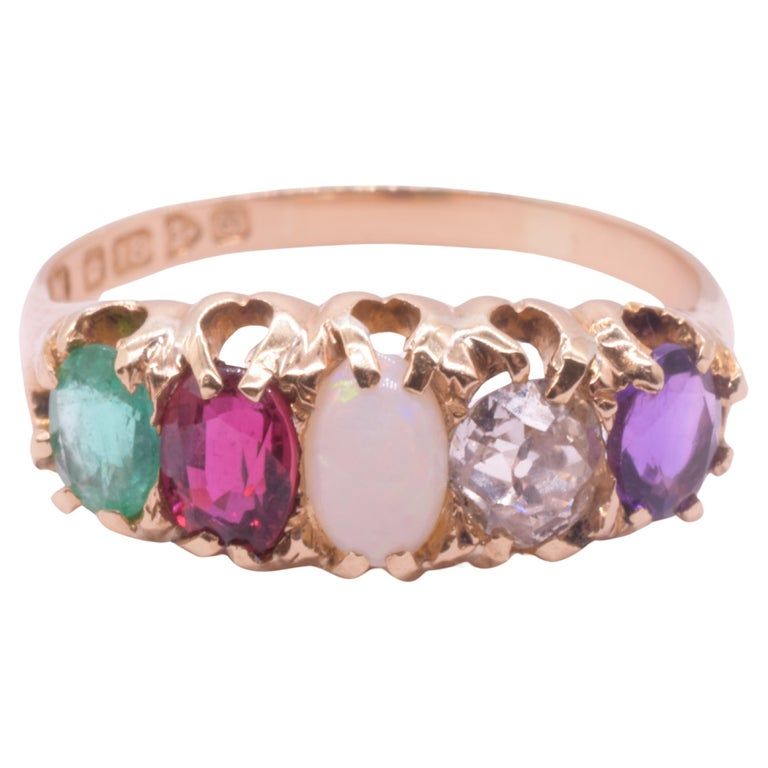 Hallmarked 1842 18K Five Gemstone &quot;ADORE&quot; Ring