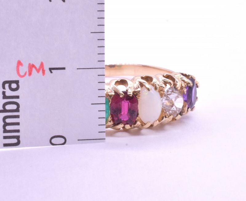 Hallmarked 1842 18K Five Gemstone &quot;ADORE&quot; Ring