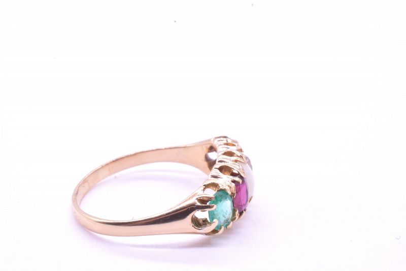 Hallmarked 1842 18K Five Gemstone &quot;ADORE&quot; Ring