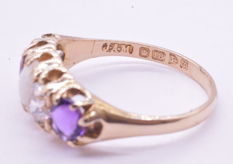 Hallmarked 1842 18K Five Gemstone &quot;ADORE&quot; Ring