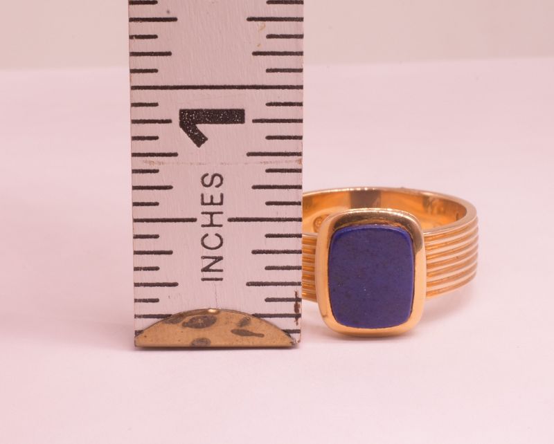 C1970 18 Carat Modern Lapis Signet Ring with Reeded Band