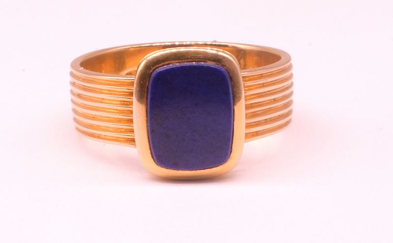 C1970 18 Carat Modern Lapis Signet Ring with Reeded Band