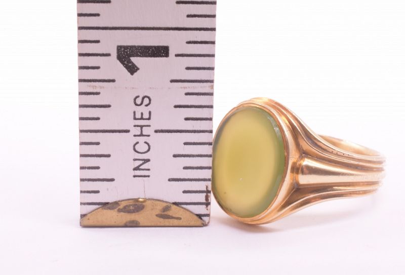 Hallmarked 1870 Oval Translucent Green Agate Signet Ring