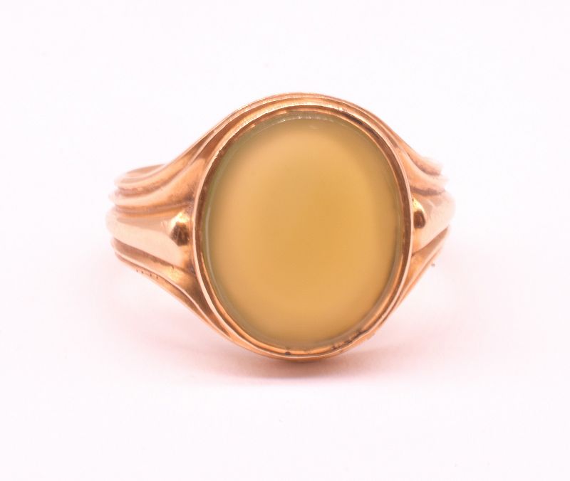 Hallmarked 1870 Oval Translucent Green Agate Signet Ring