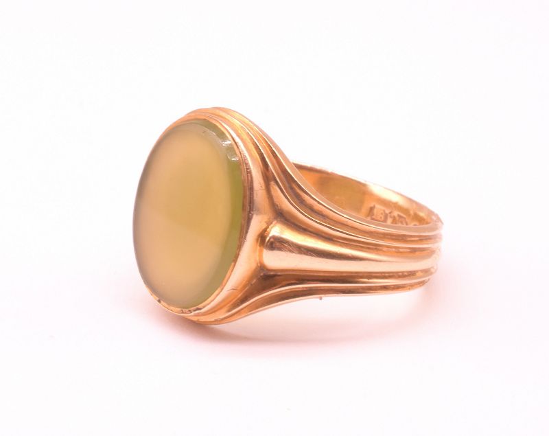 Hallmarked 1870 Oval Translucent Green Agate Signet Ring