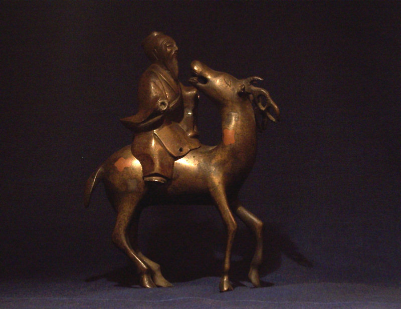 Chinese Bronze Censer - Scholar Astride A Spotted Stag