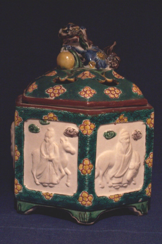 20th Century Ao-Kutani Style Censer - Relief Biscuit Panels