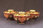 Three Marked Japanese Imari Porcelain Covered Bowls