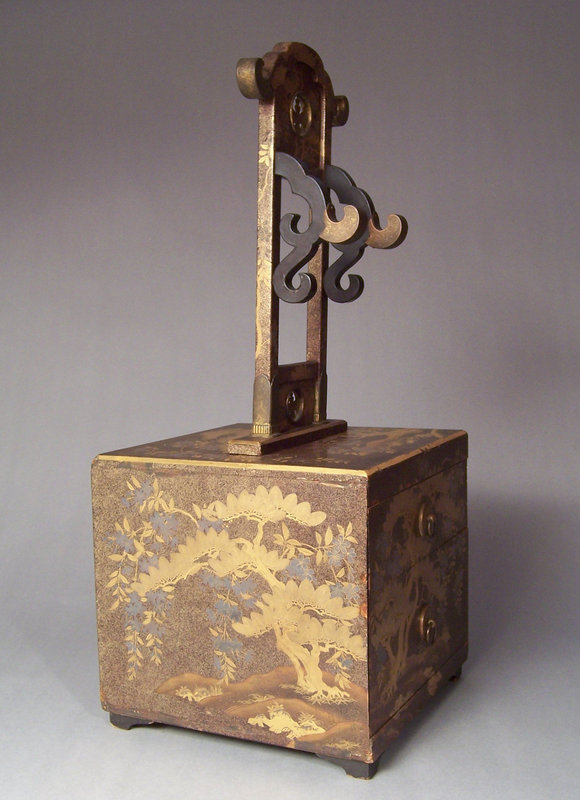 Japanese Lacquer Kyodai or Mirror Stand on Small Chest