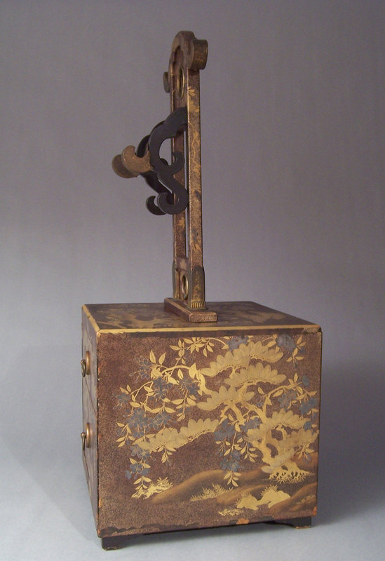 Japanese Lacquer Kyodai or Mirror Stand on Small Chest