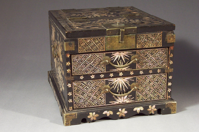 Korean Mother of Pearl on Black Lacquer Mirror Chest
