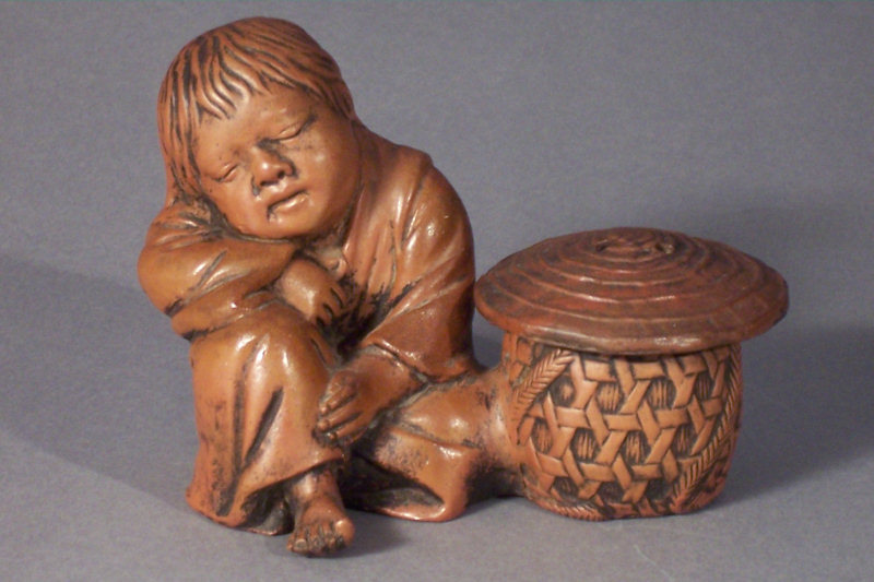 Japanese Bizen Pottery Figural Incense Burner, Koro