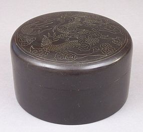 Korean Wire Inlaid Round Lacquer Box, Dragon Decoration