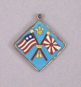 Cloisonne Pendant with Meiji and US Flags under Crown
