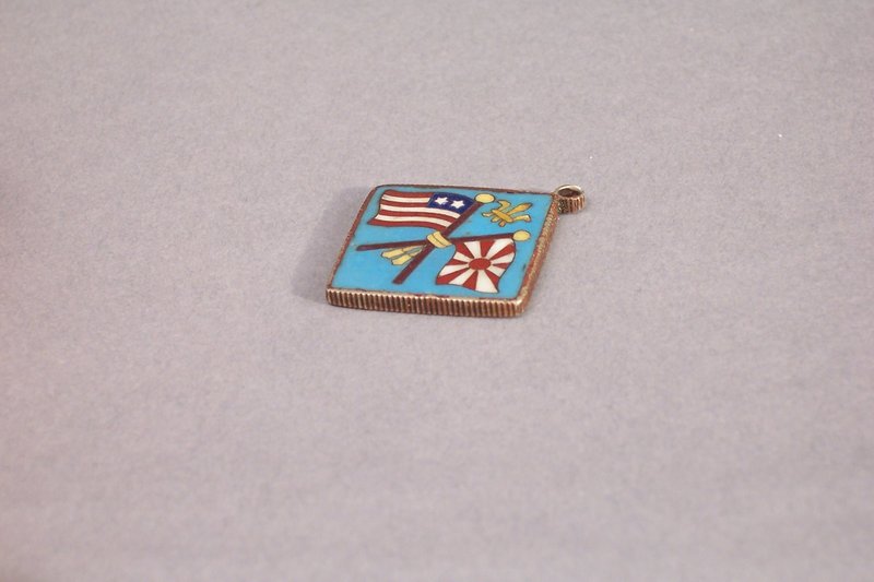 Cloisonne Pendant with Meiji and US Flags under Crown