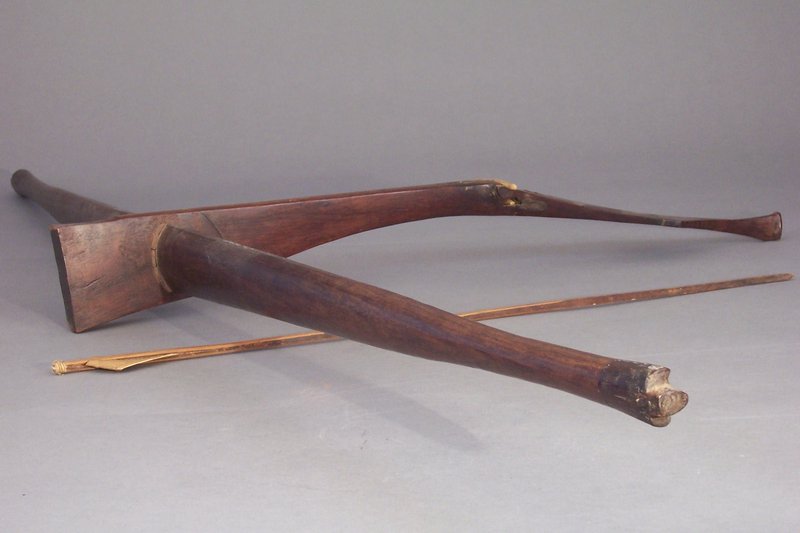 Montagnard Hardwood and Ox Bone Crossbow, Bamboo Arrow