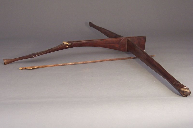 Montagnard Hardwood and Ox Bone Crossbow, Bamboo Arrow
