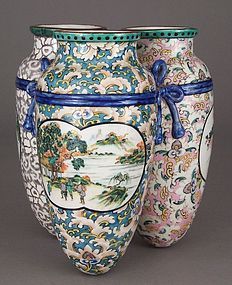 Unusual, Large Japanese Tripart Polychrome Porcelain Vase