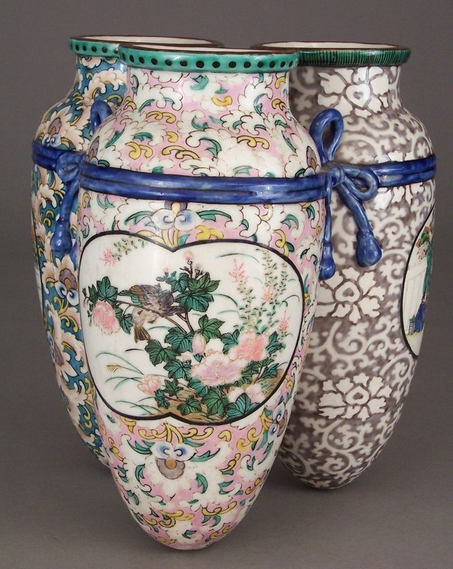 Unusual, Large Japanese Tripart Polychrome Porcelain Vase