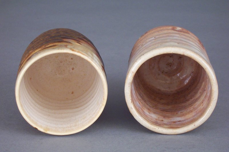 Two, Signed Japanese Glazed Pottery Yunomi (Tea Cups)