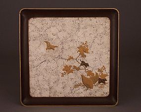 Signed Egg Shell and Taka-Makie Lacquer Tray, Quails
