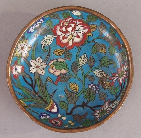 18th Century Chinese Cloisonne Saucer Dish, Gilt Traces
