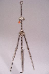 19th Century Chinese Silver Chatelaine With Opium Tools