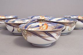 Fukagawa Iris pattern 4 7/8 inch ice cream bowls