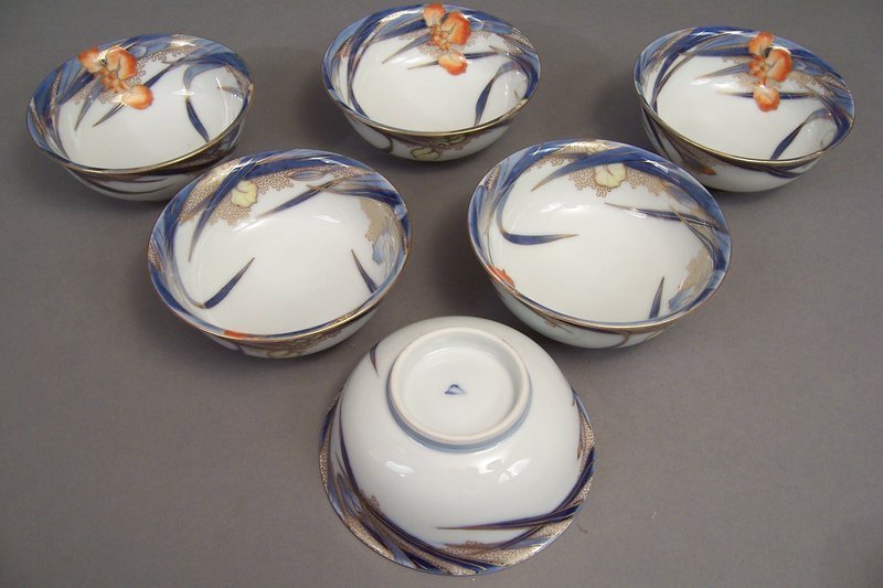 Fukagawa Iris pattern 4 7/8 inch ice cream bowls