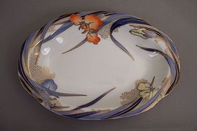 Fukagawa Iris pattern 8 7/8 inch open vegetable dish