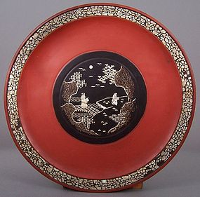 Japanese, Ryukyuan MOP Inlaid Negoro Lacquer Charger