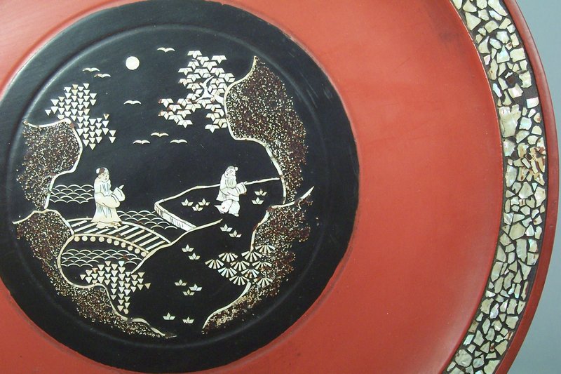 Japanese, Ryukyuan MOP Inlaid Negoro Lacquer Charger