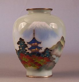 Ando School Silver and Wireless Cloisonne Vase, Mt Fuji