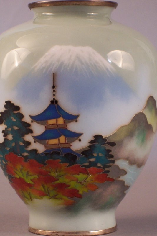 Ando School Silver and Wireless Cloisonne Vase, Mt Fuji