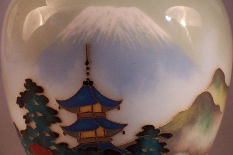 Ando School Silver and Wireless Cloisonne Vase, Mt Fuji