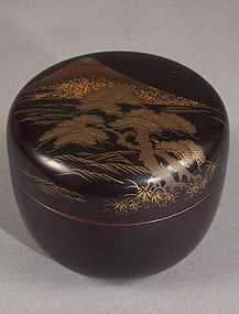 Zohiko Lacquer Natsume. Mt Fuji, Pine & Lake Decoration