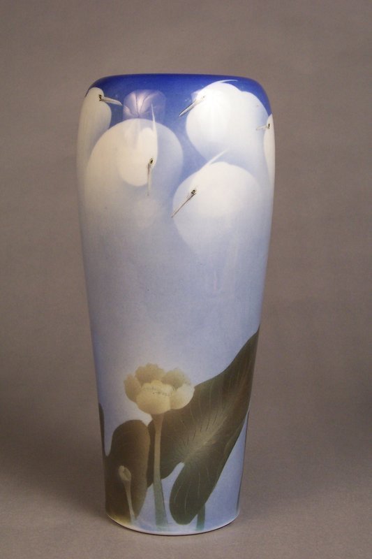 Japanese studio porcelain vase Egrets among Lotus, anon