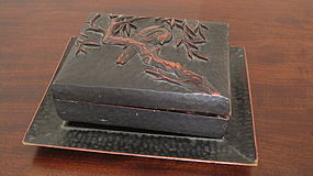 Good Antique Signed Kamakura-Bori Lacquer Box and Tray