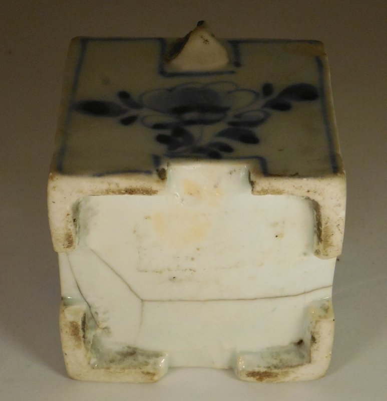 Korean Blue and White Porcelain Cube Form Water Dropper Joseon Dynasty