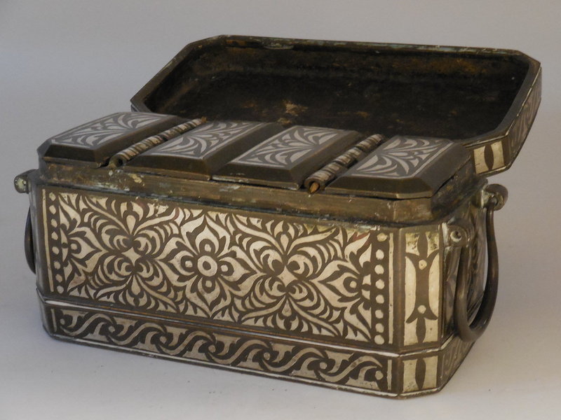 Philippines Silver Inlaid  Bronze  Betel Nut Box, Early 20th Century