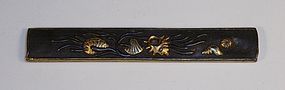 Mixed Metal Kozuka, Shells and Seaweed Motif on Shakudo Nanako Ground