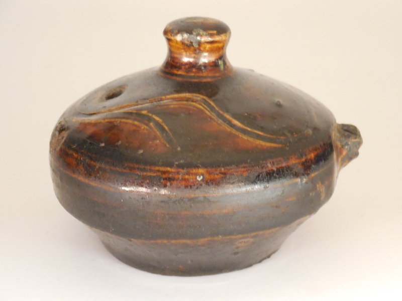Korean, Joseon Dynasty Brown Glazed Water Dropper, Incised Decoration