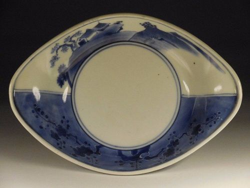 Japanese Porcelain Oblong Blue and White Porcelain Mamezara, Landscape