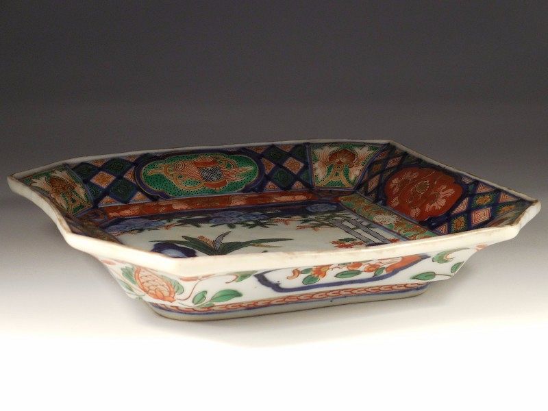 A Japanese Imari Square Dish with Fine, Garden Landscape Decoration