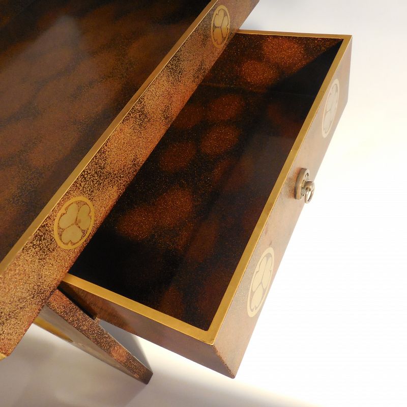 Rare and Unusual Japanese Lacquer Covered Tray on Stand with Drawer